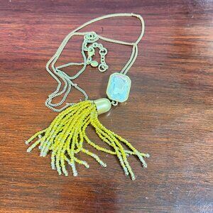 J Crew Gold Toned Long Strand Bling Tassel Beaded Necklace